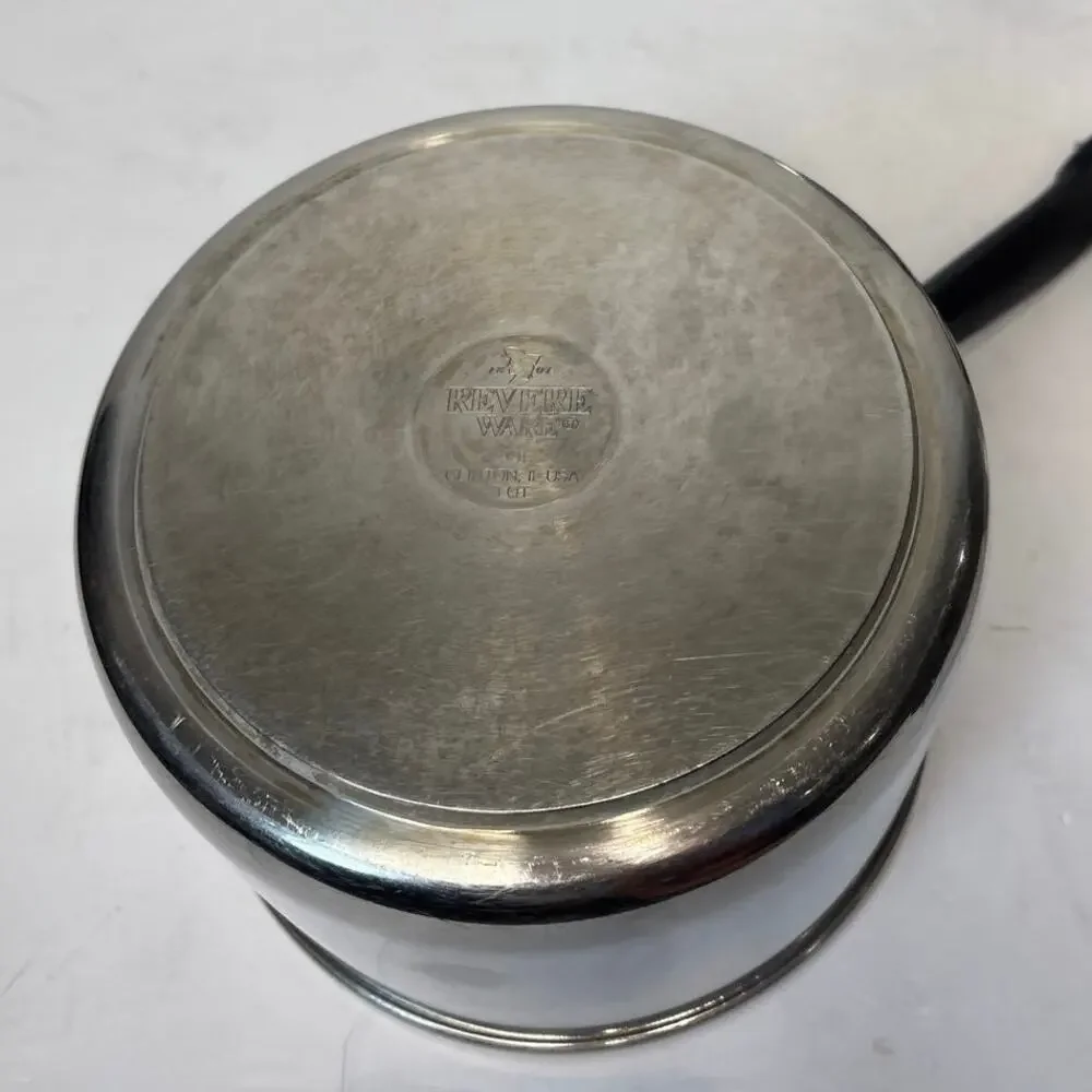 Vintage Revere Ware 3 Qt Saucepan w Double Boiler Insert Tri-Ply Disc Bottom
